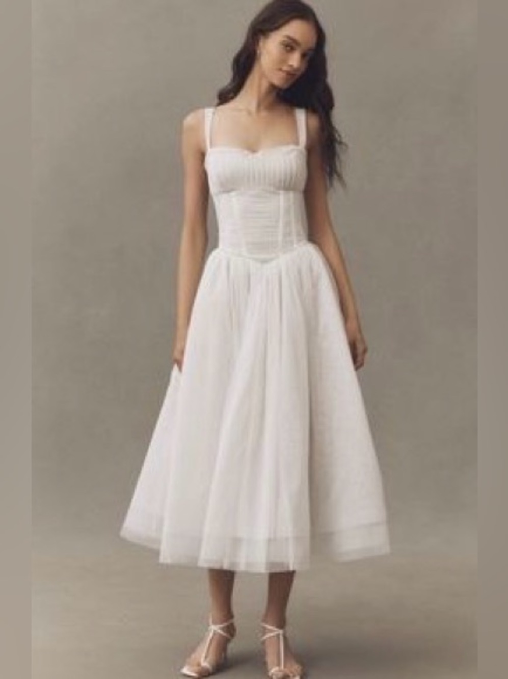 BHLDN Sleeveless Corset Tulle Fit & Flare Midi Dress